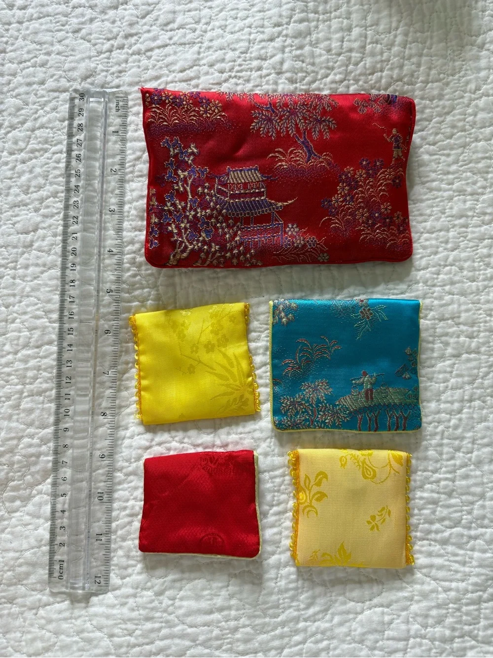 5pcs Chinese Brocade Silk Embroidery Sachet Bag Jewelry Storage Case Coin Purse